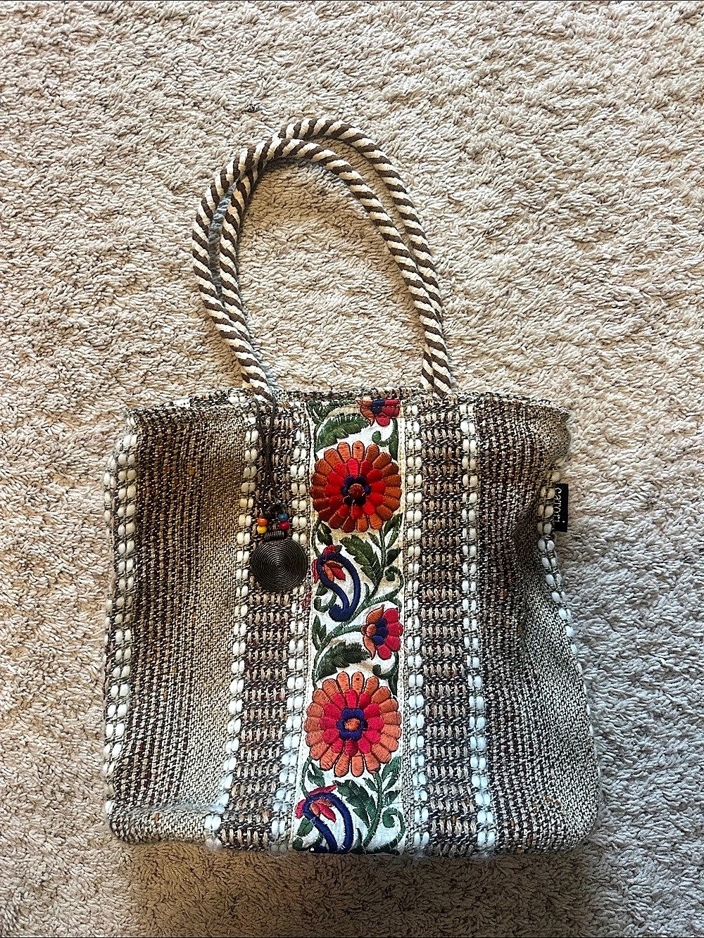 Catori Woven Embroidered Floral Tote